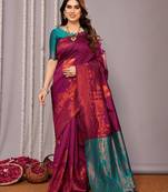Purple soft silk banarasi saree with blouse