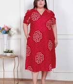 Doriyaan plus size womens red bandhani printed collar neck  maxi dress
