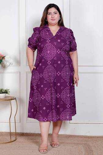Doriyaan plus size womens purple bandhni printed a-line maxi dress