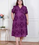 Doriyaan plus size womens purple bandhni printed a-line maxi dress