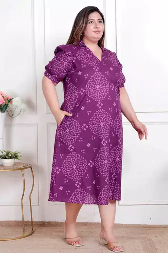 Doriyaan plus size womens purple bandhni printed a-line maxi dress