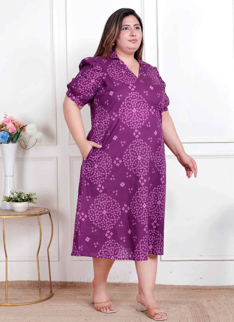 Doriyaan plus size womens purple bandhni printed a-line maxi dress