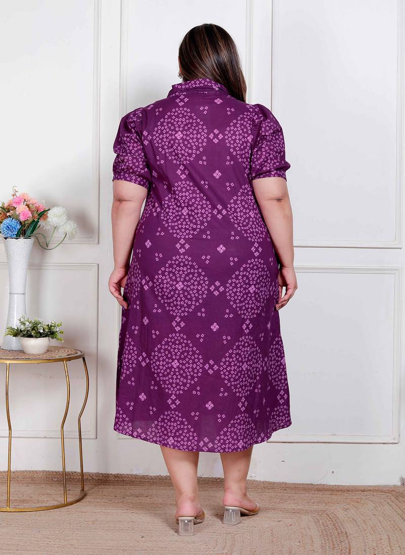 Doriyaan plus size womens purple bandhni printed a-line maxi dress