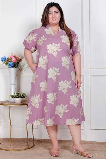 Doriyaan plus size womens lavender floral printed a-line maxi dress