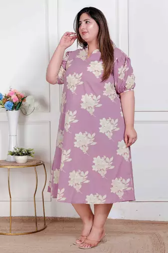 Doriyaan plus size womens lavender floral printed a-line maxi dress