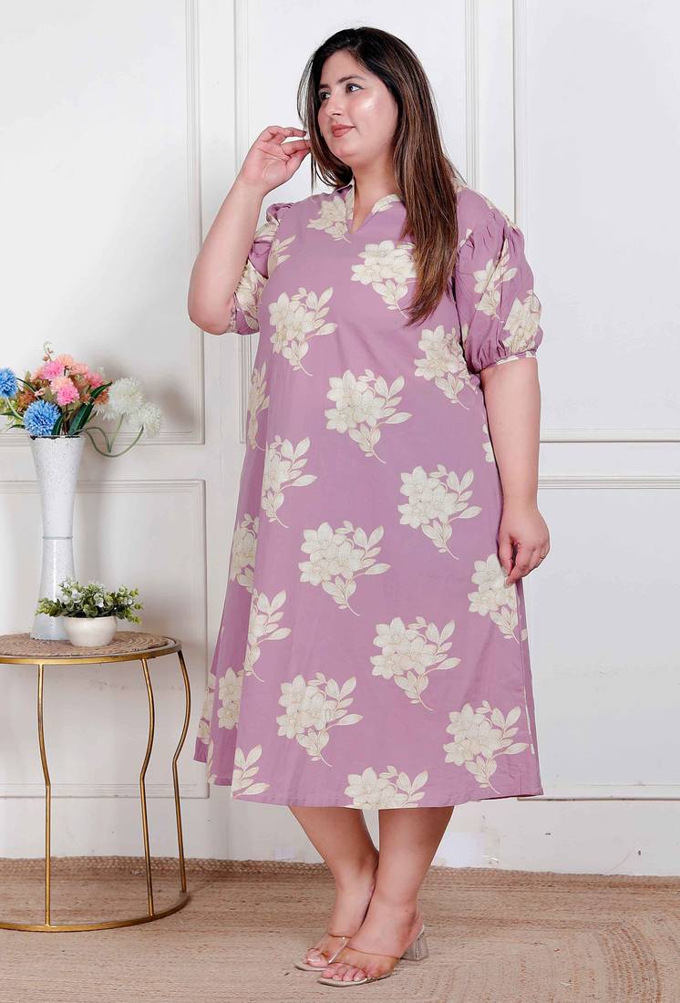 Doriyaan plus size womens lavender floral printed a-line maxi dress