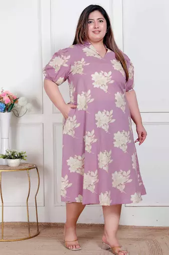 Doriyaan plus size womens lavender floral printed a-line maxi dress