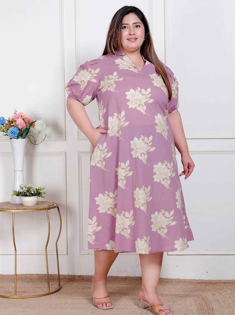 Doriyaan plus size womens lavender floral printed a-line maxi dress