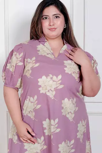 Doriyaan plus size womens lavender floral printed a-line maxi dress