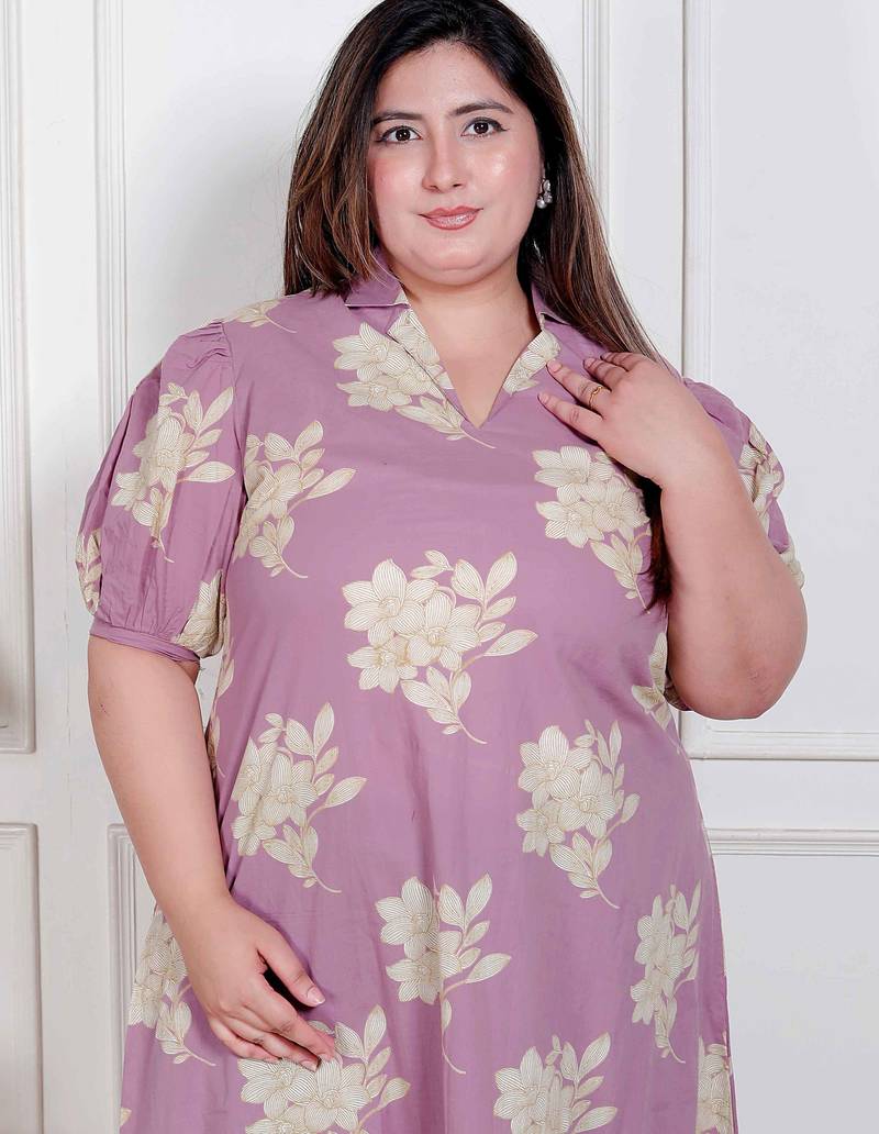 Doriyaan plus size womens lavender floral printed a-line maxi dress