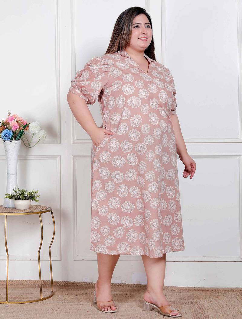 Doriyaan plus size womens puff sleeve pure cotton printed maxi dress