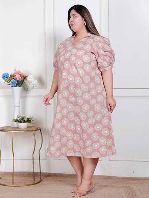 plus size womens puff sleeve pure cotton printed maxi dress 3