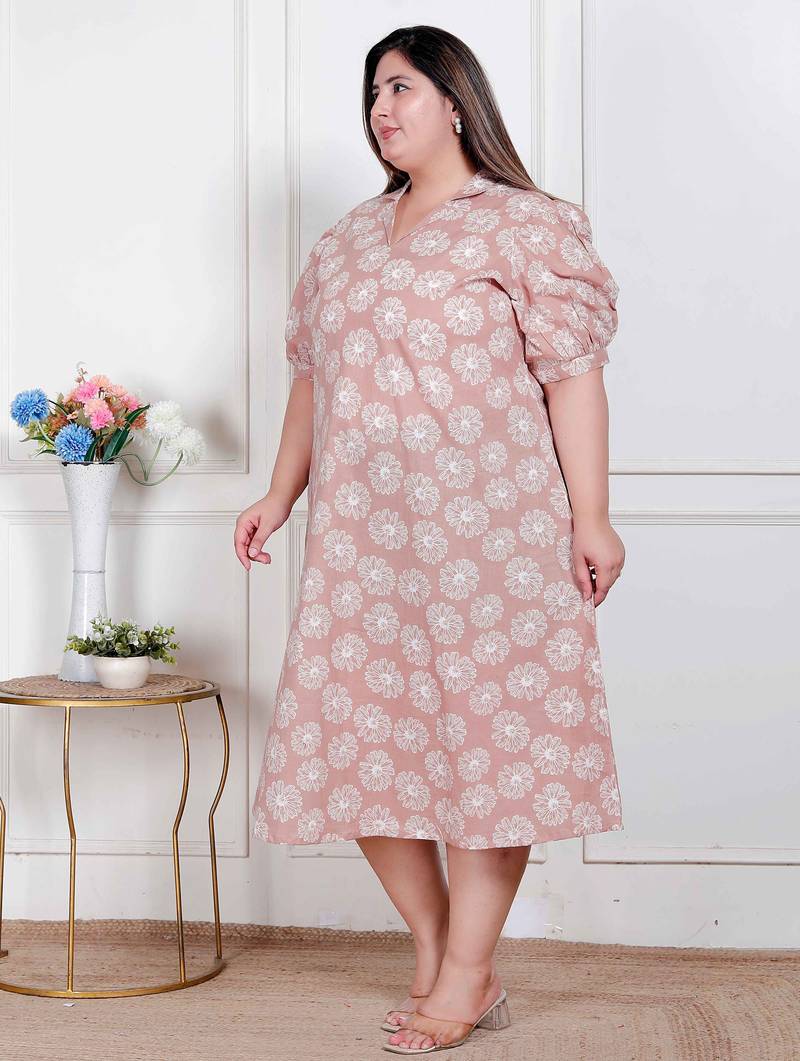 Doriyaan plus size womens puff sleeve pure cotton printed maxi dress
