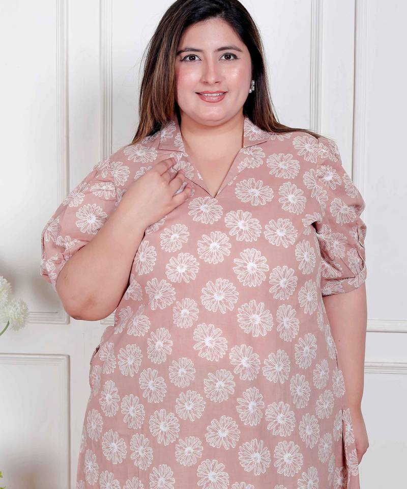 Doriyaan plus size womens puff sleeve pure cotton printed maxi dress