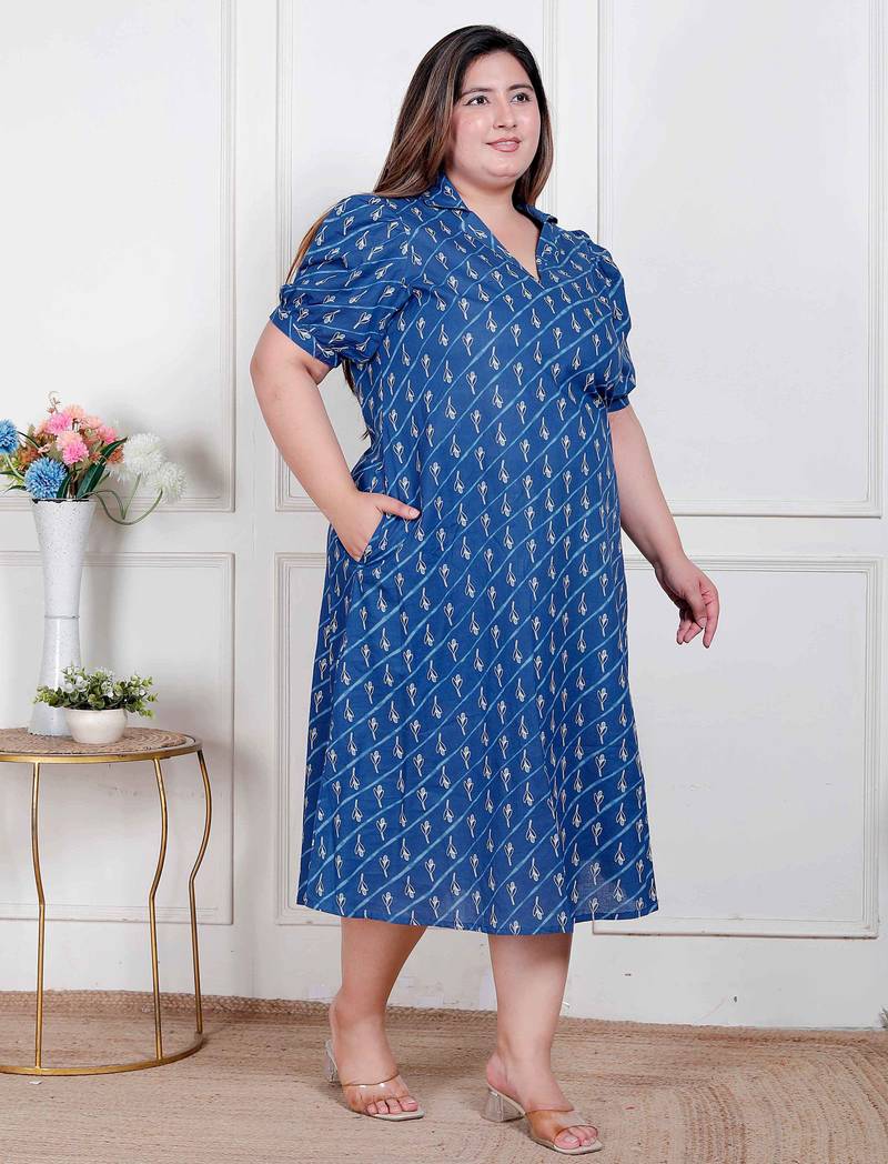 Doriyaan plus size womens floral print collar-neck puff sleeves a-line maxi dress