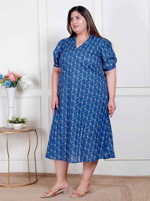 plus size womens floral print collar-neck puff sleeves a-line maxi dress 3