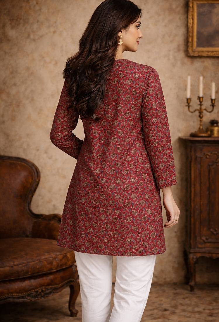 Trending floral digital print muslin silk tunic / stylish short kurti for grilish