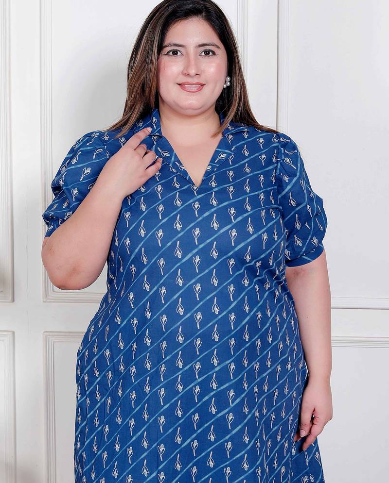 Doriyaan plus size womens floral print collar-neck puff sleeves a-line maxi dress