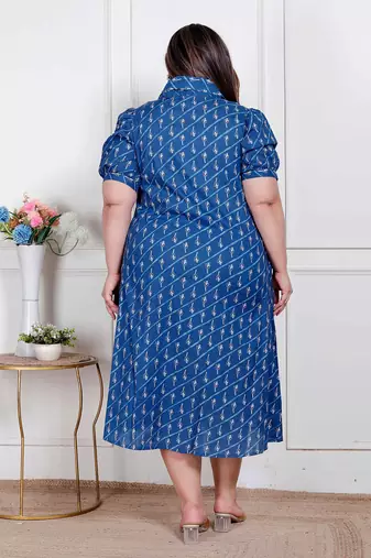 Doriyaan plus size womens floral print collar-neck puff sleeves a-line maxi dress