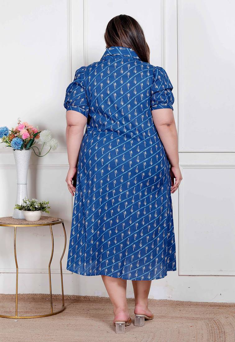 Doriyaan plus size womens floral print collar-neck puff sleeves a-line maxi dress