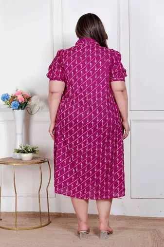 Doriyaan plus size womens magenta floral printed cotton dress with one side pocket