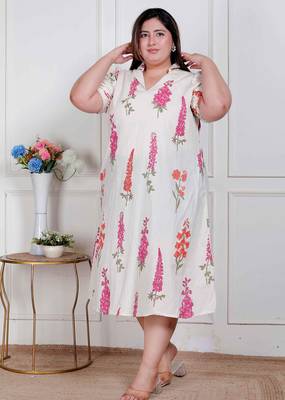 plus size womens off white flower printed cotton flex maxi dress 3
