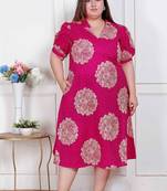Doriyaan plus size womens pink printed collar neck short puff sleeves cotton a-line maxi dress
