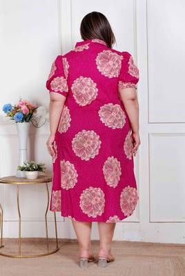 Doriyaan plus size womens pink printed collar neck short puff sleeves cotton a-line maxi dress 5