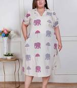 Doriyaan plus size womens flex cotton short sleeve off white animal print a-line maxi dress