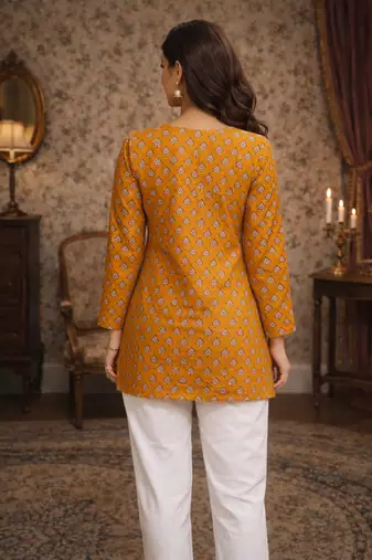  floral digital print muslin silk tunic / stylish short kurti for grilish