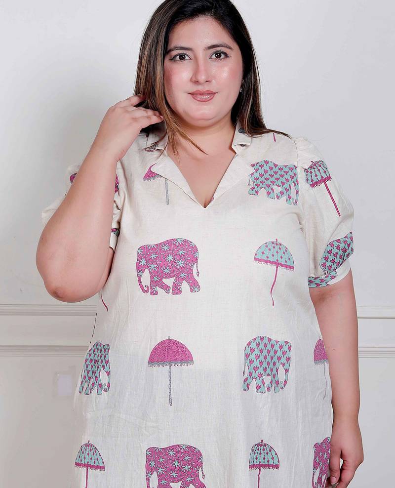 Doriyaan plus size womens flex cotton short sleeve off white animal print a-line maxi dress