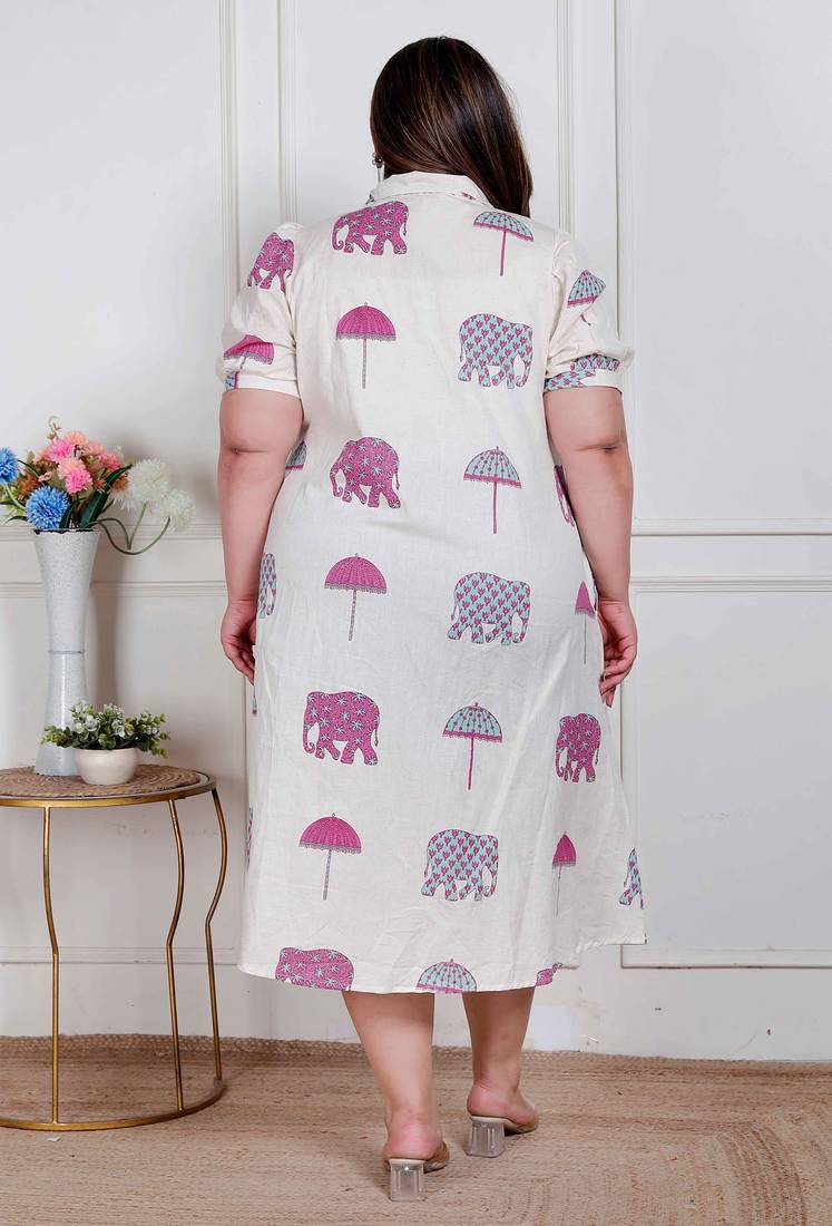 Doriyaan plus size womens flex cotton short sleeve off white animal print a-line maxi dress