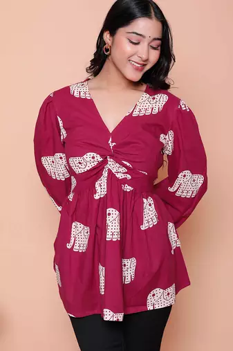 Doriyaan womens magenta animal print  butterfly top