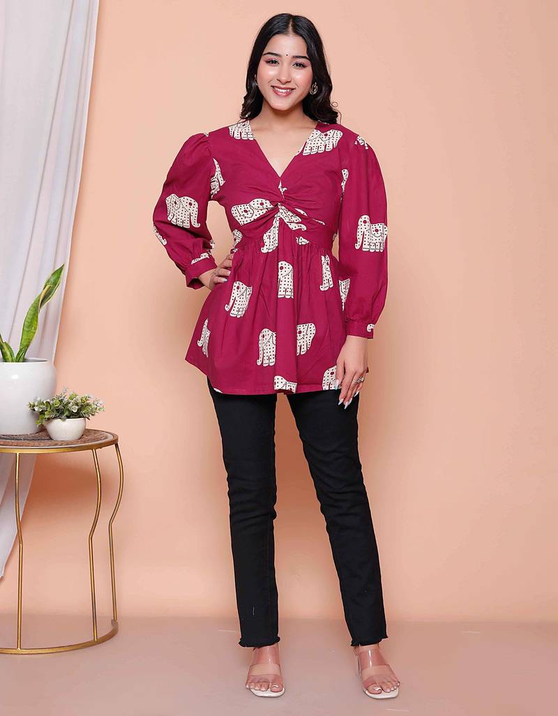 Doriyaan womens magenta animal print  butterfly top