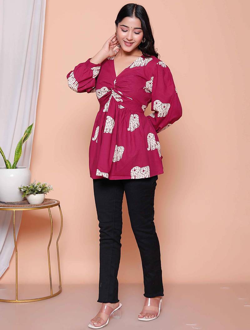 Doriyaan womens magenta animal print  butterfly top