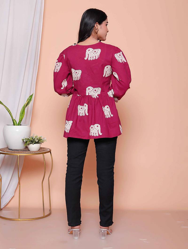 Doriyaan womens magenta animal print  butterfly top