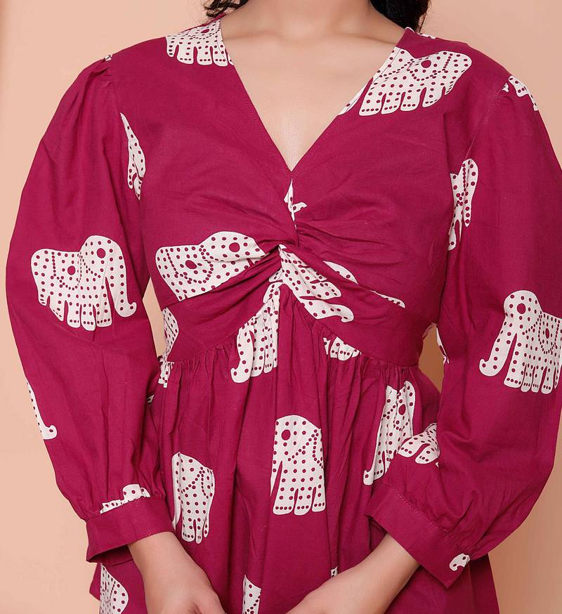 Doriyaan womens magenta animal print  butterfly top