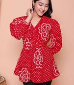 Doriyaan womens red bandhani printed cotton butterfly design  top