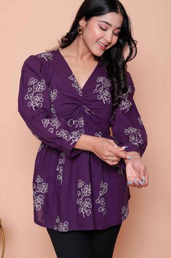 Doriyaan womens cotton  butterfly style floral print v-neck  top