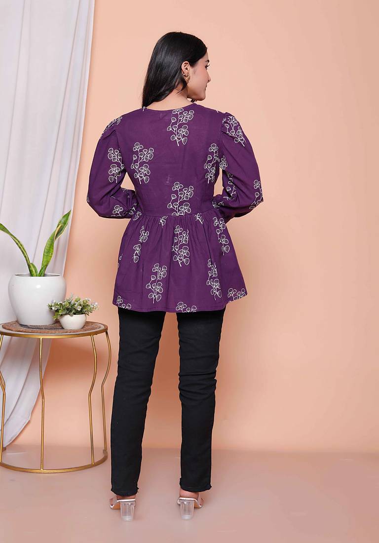 Doriyaan womens cotton  butterfly style floral print v-neck  top