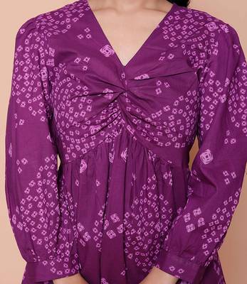 Doriyaan womens purple bandhani printed butterfly style top 5