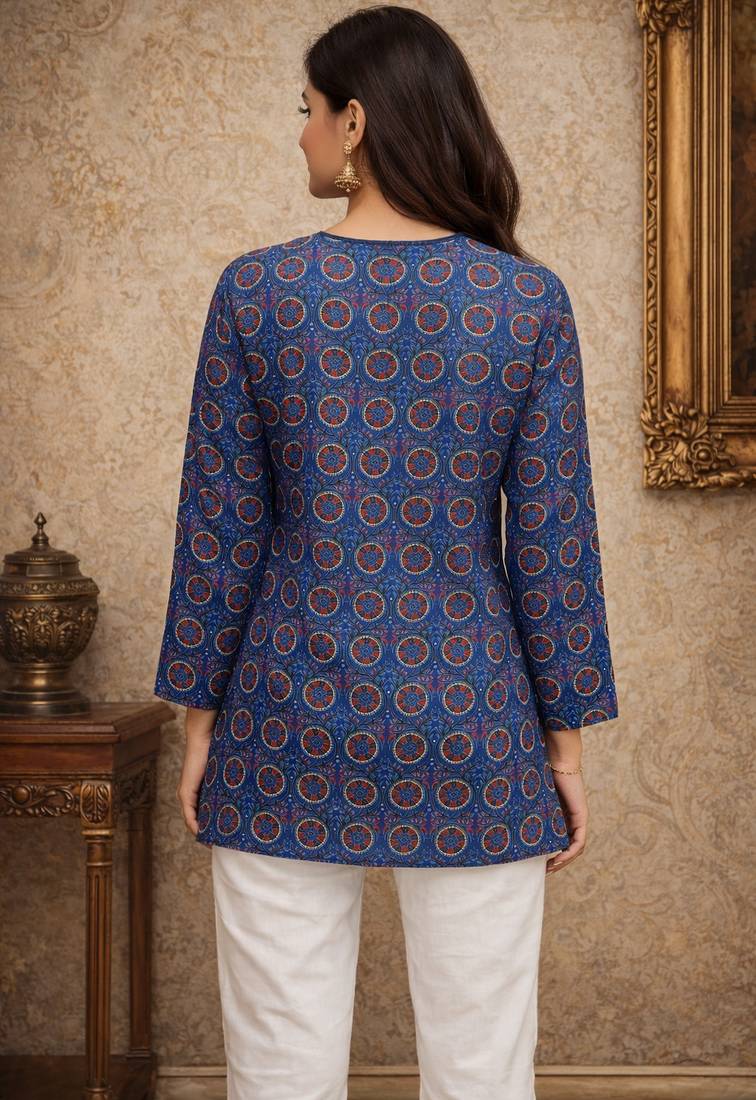 Trending floral digital print muslin silk tunic / stylish short kurti for grilish