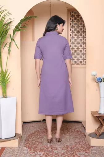 Doriyaan womens purple solid half sleeve midi dress with belt
