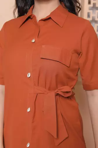 womens rust solid midi dress and side belt