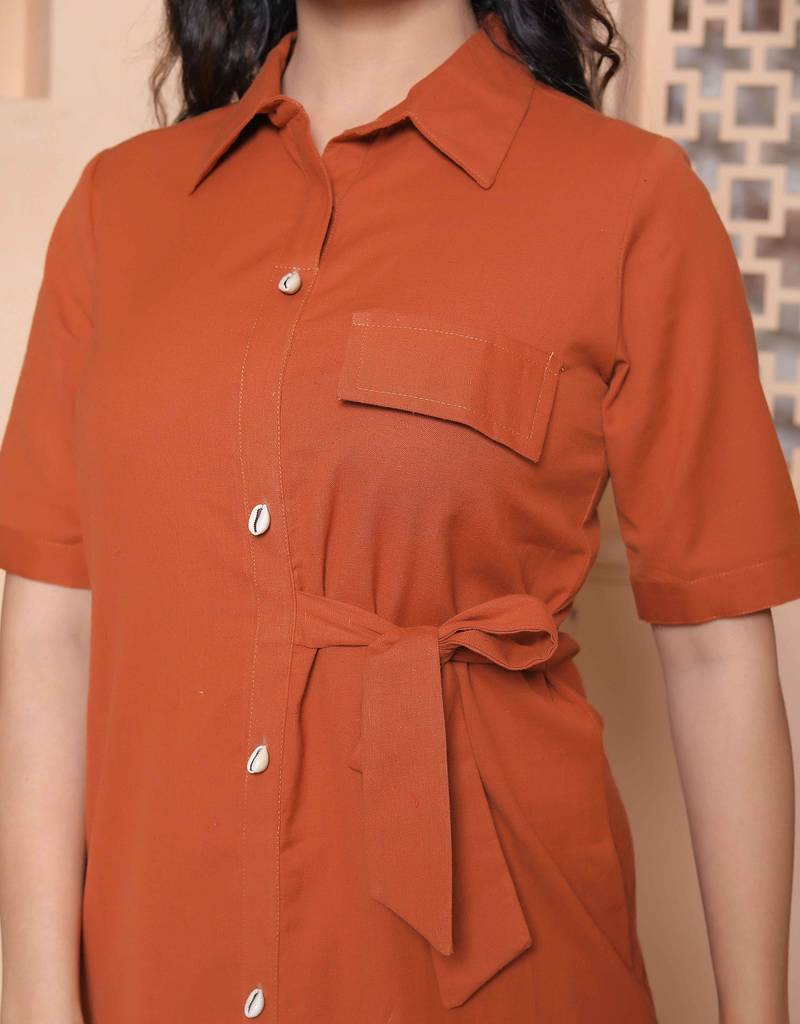 Doriyaan womens rust solid midi dress and side belt