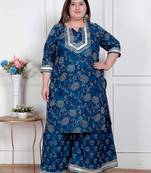  plus size women's cotton floral printed v-neck kurta with flared palazzo