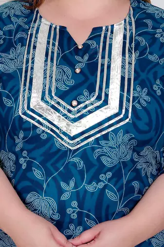  plus size women's cotton floral printed v-neck kurta with flared palazzo