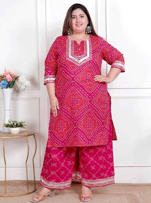  plus size women's embellished ethnic cotton kurta with palazzo 1