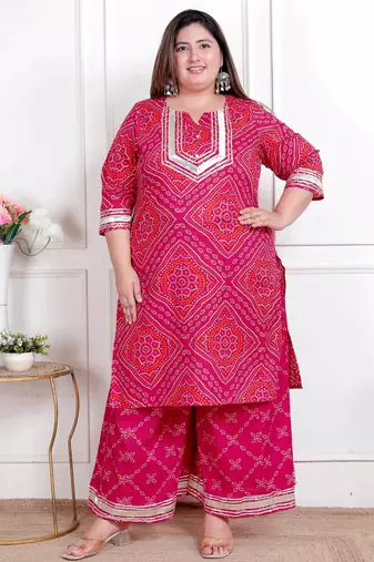  plus size women's embellished ethnic cotton kurta with palazzo