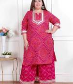  plus size women's embellished ethnic cotton kurta with palazzo